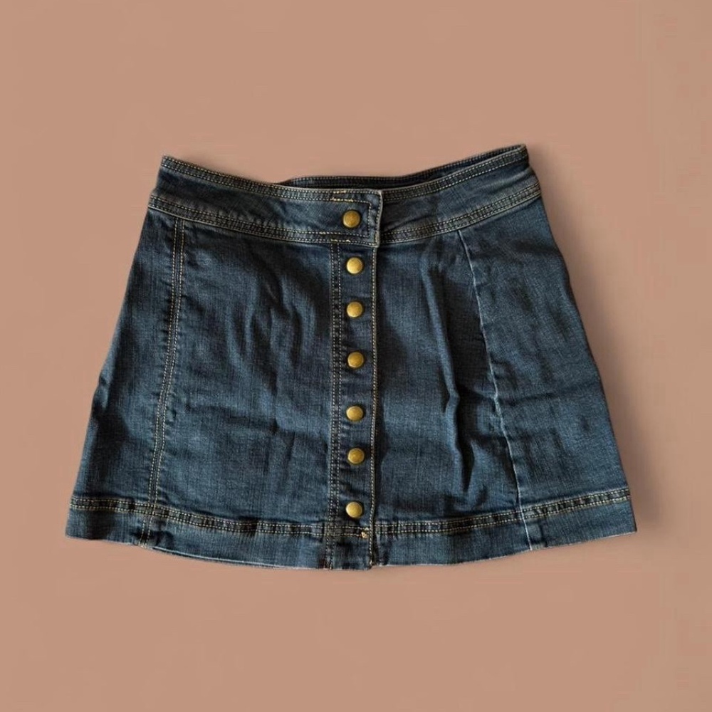 xs free people button up denim mini skirt